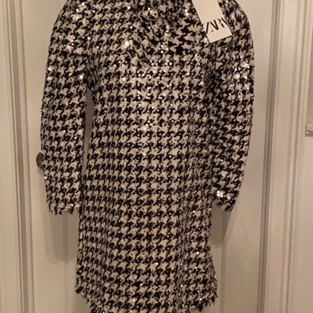 ZARA hounds tooth sequins dress